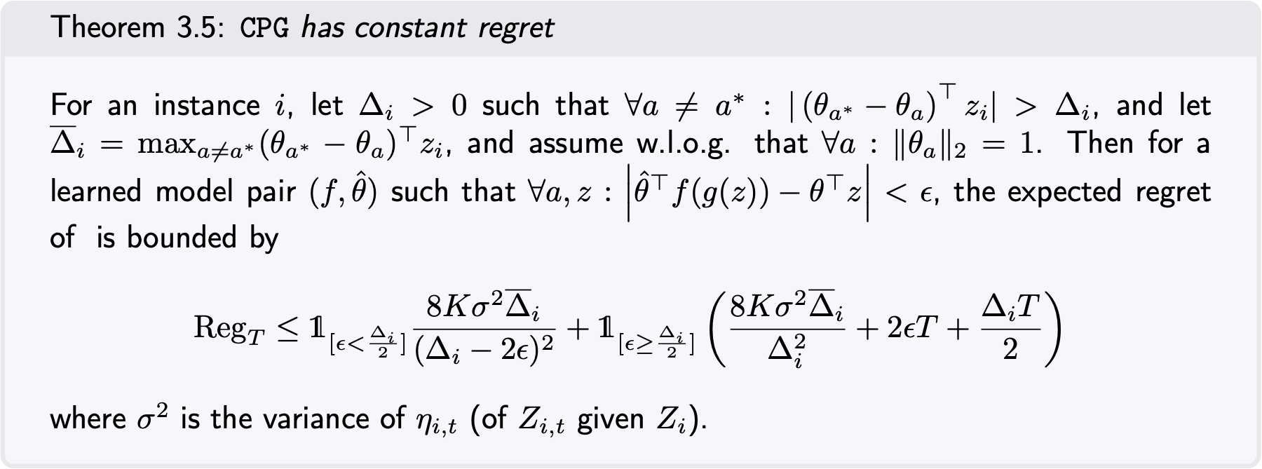 Theorem: context posterior greedy regret bound.