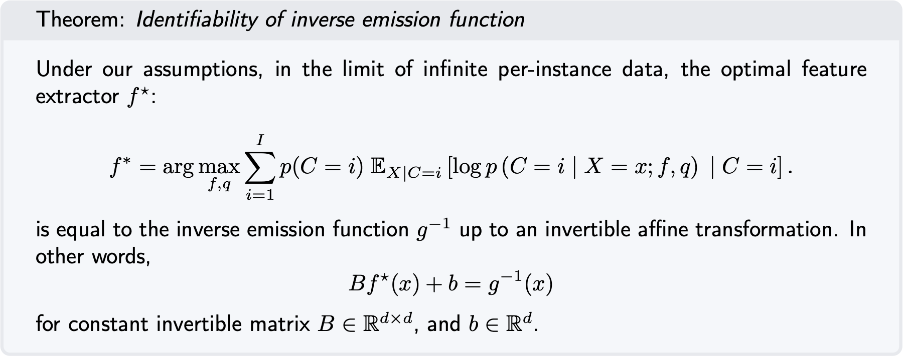 Theorem: identifiability of inverse emission function.