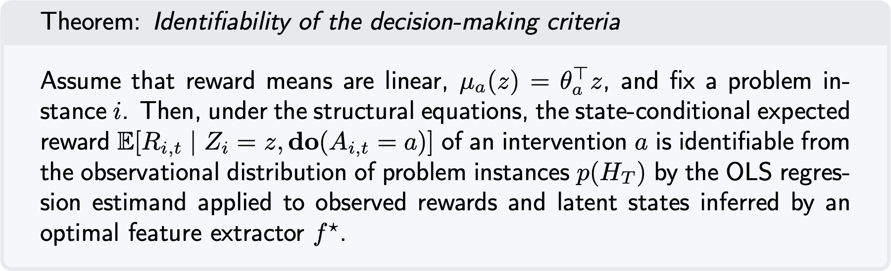 Theorem: identifiability of decision-making criteria.